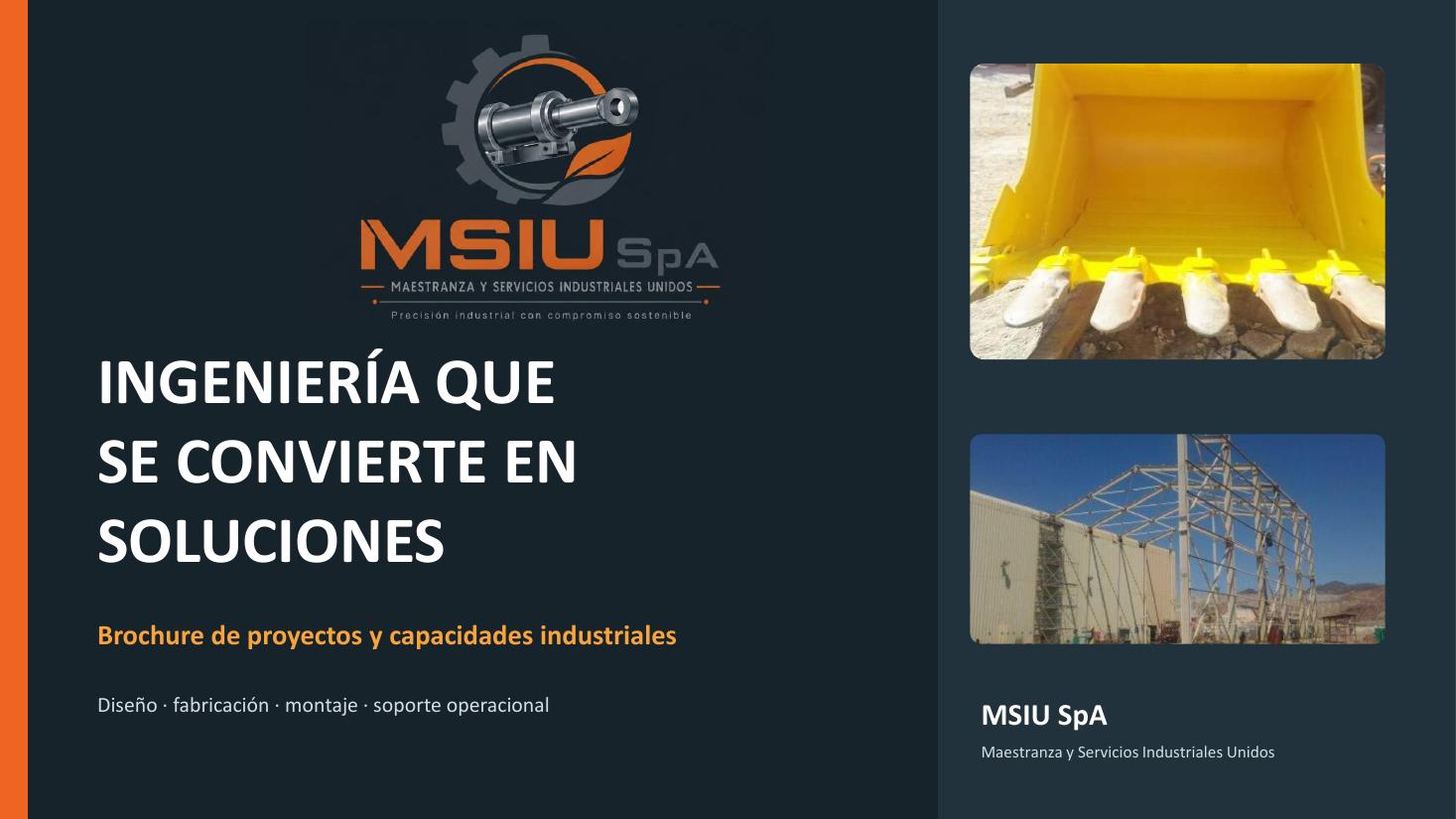 Portada del brochure corporativo de MSIU SpA